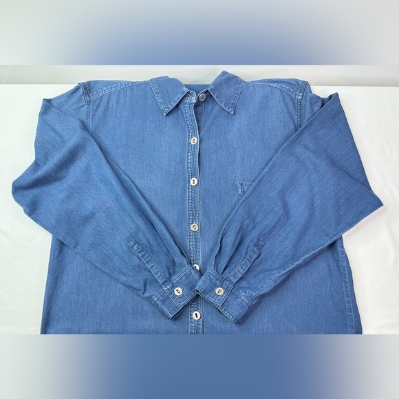 Chico's Design Indigo Cotton Long Sleeve Button Front Tunic Shirt Size Large - Picture 5 of 7